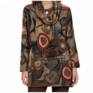 Adore Women's Medium Abstract Print Cowl Neck Tunic Top Boho Art To Wear NWT Y2K